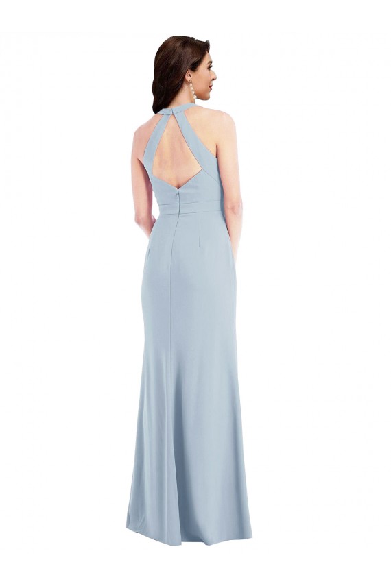 Buy Open Back Halter Maxi Formal Crepe Bridesmaid Dress / Prom Dress with Draped Bow UK