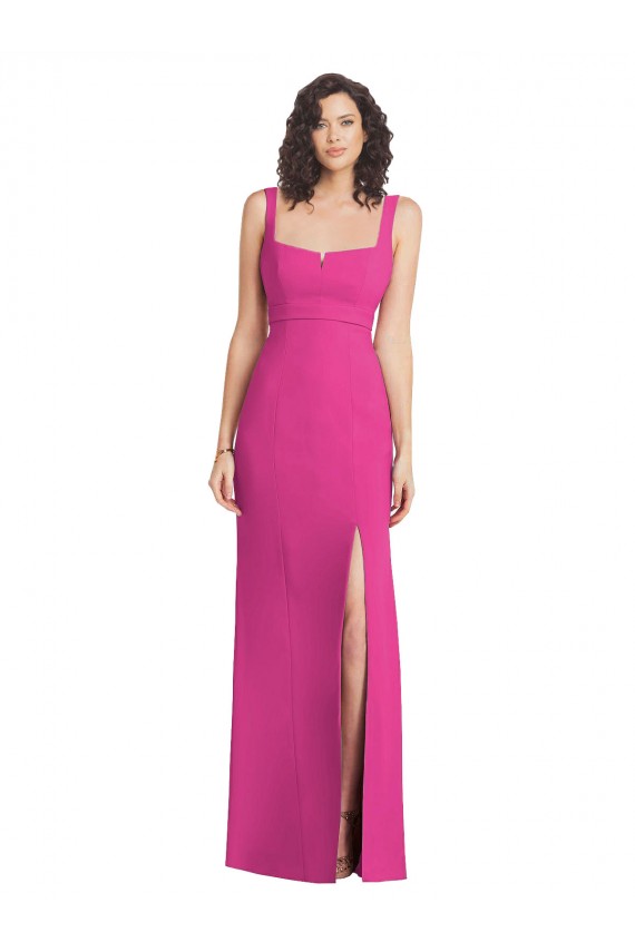 Buy Wide Strap Notch Empire Waist Bridesaid Dress with Front Slit UK