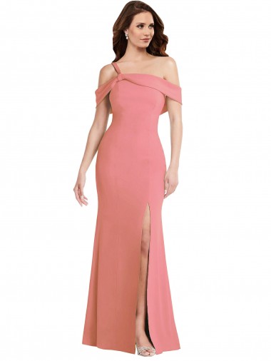 Buy One Shoulder Draped Cuff Maxi Bridesmaid Dress / Prom Dress with Front Slit UK