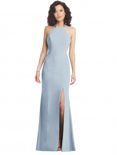 Buy High Neck Halter Formal Crepe Bridesmaid Dress / Prom Dress with Twist Criss Cross Back UK