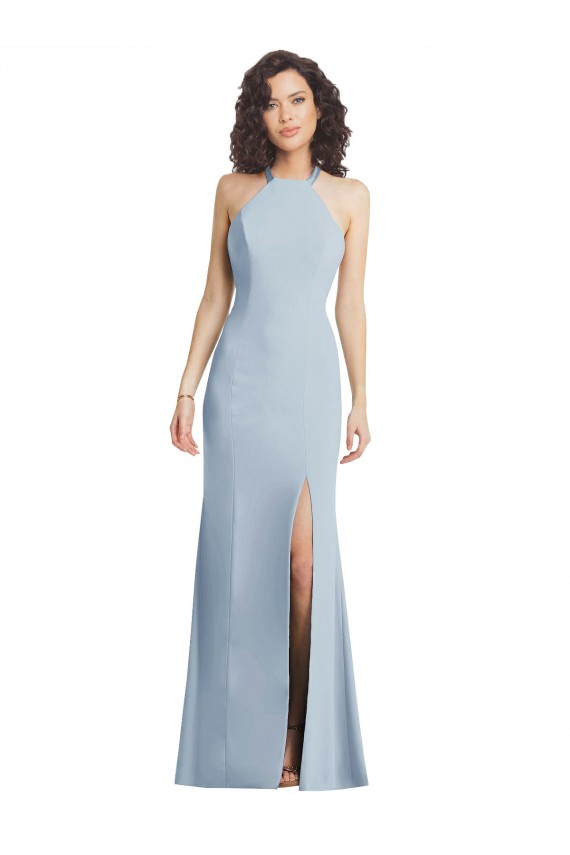 Buy High Neck Halter Formal Crepe Bridesmaid Dress / Prom Dress with Twist Criss Cross Back UK