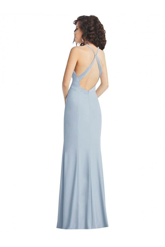 Buy High Neck Halter Formal Crepe Bridesmaid Dress / Prom Dress with Twist Criss Cross Back UK