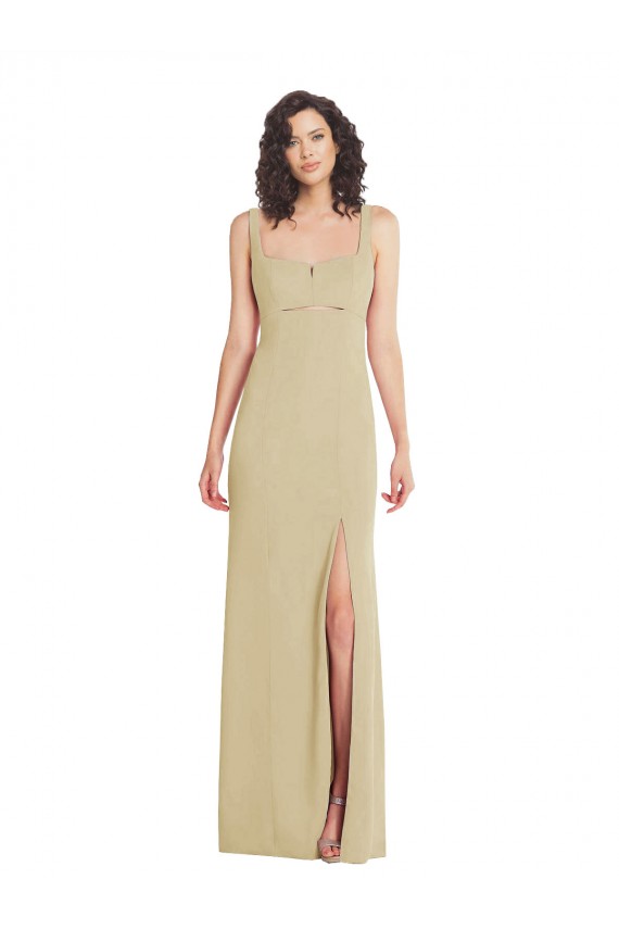 Buy Wide Strap Slash Cutout Empire Formal Crepe Bridesmaid Dress / Prom Dress with Front Slit UK