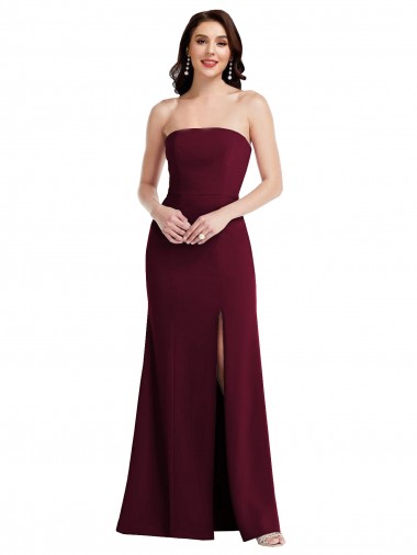 Buy Strapless Crepe Maxi Bridesmaid Dress / Prom Dress with Front Slit UK