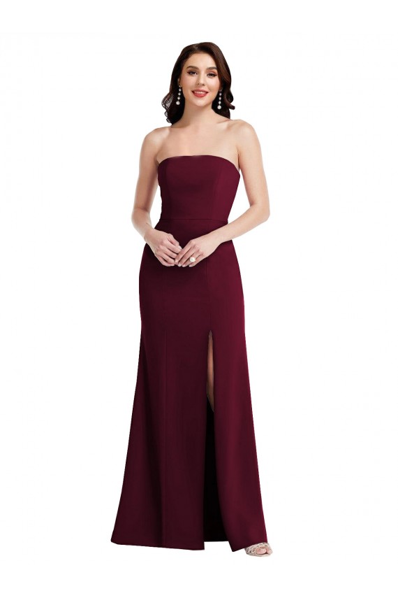 Buy Strapless Crepe Maxi Bridesmaid Dress / Prom Dress with Front Slit UK