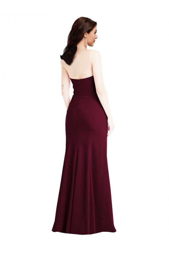 Buy Strapless Crepe Maxi Bridesmaid Dress / Prom Dress with Front Slit UK