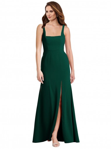 Buy Square Neck Trumpet Maxi Bridesmaid Dress / Prom Dress with Front Slit UK
