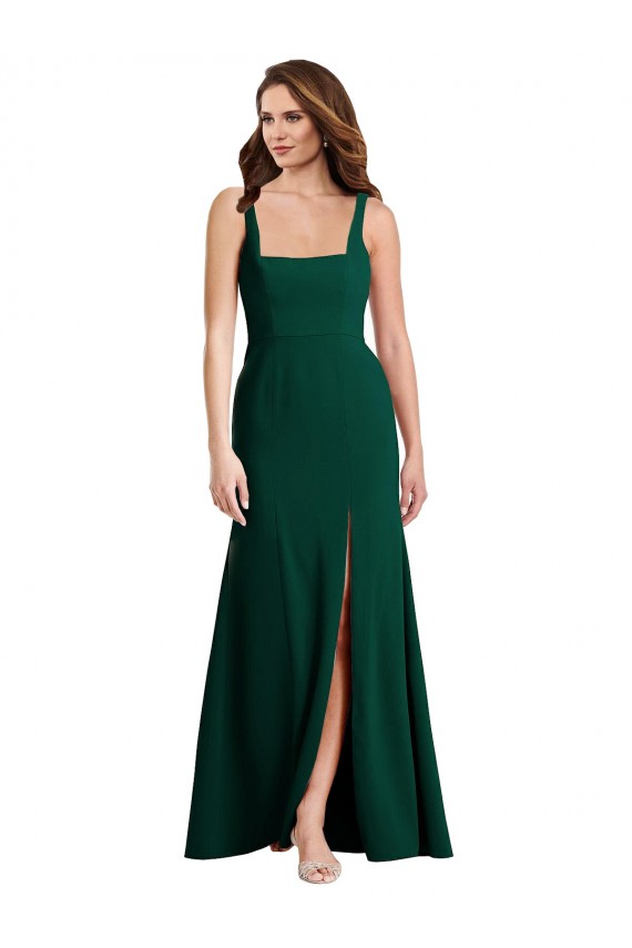 Buy Square Neck Trumpet Maxi Bridesmaid Dress / Prom Dress with Front Slit UK