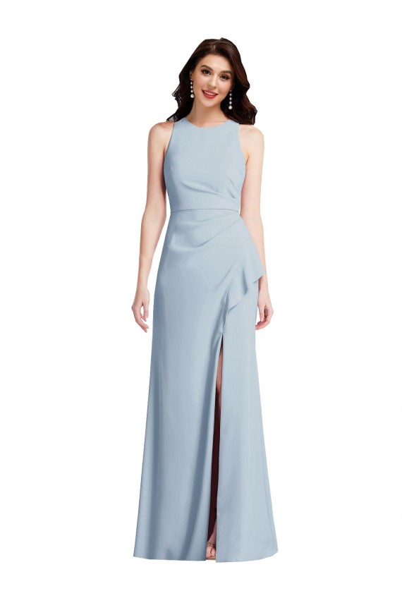 Buy Halter Maxi Bridesmaid Dress / Prom Dress with Cascade Ruffle Slit UK