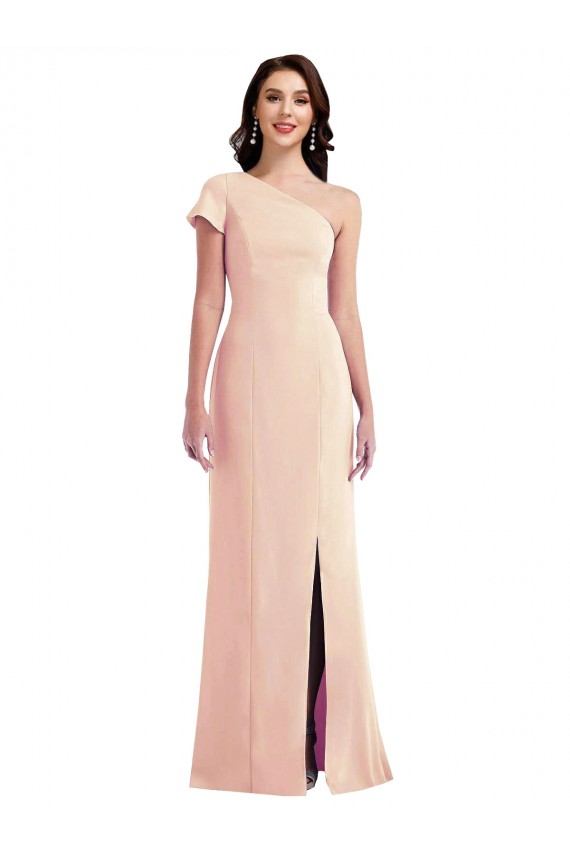Buy One Shoulder Cap Sleeves Trumpet Formal Crepe Bridesmaid Dress / Prom Dress with Front Slit UK