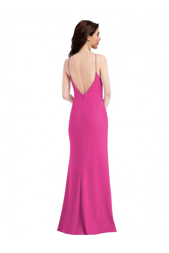 Buy Open Back High Neck Halter Trumpet Formal Crepe Bridesmaid Dress / Prom Dress UK