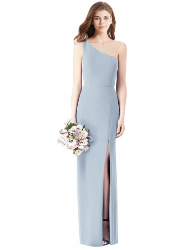 Buy One Shoulder Crepe Trumpet Bridesmaid Dress / Prom Dress with Front Slit UK