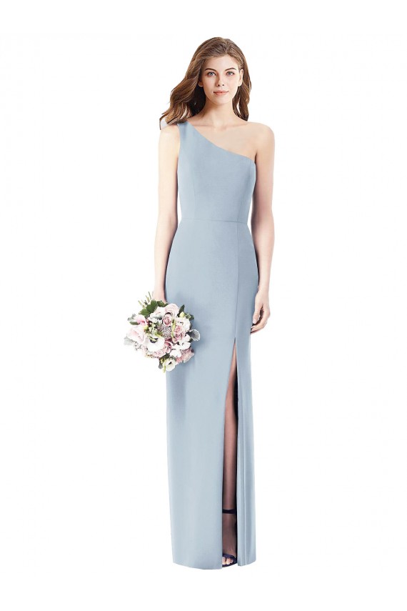Buy One Shoulder Crepe Trumpet Bridesmaid Dress / Prom Dress with Front Slit UK