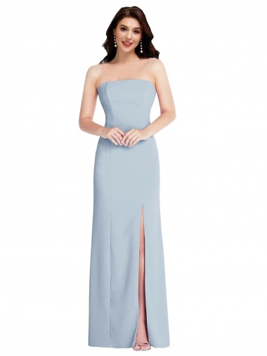 Buy Strapless Scoop Back Maxi Formal Crepe Bridesmaid Dress / Prom Dress with Front Slit UK