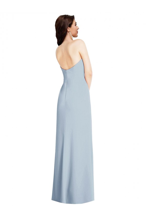Buy Strapless Scoop Back Maxi Formal Crepe Bridesmaid Dress / Prom Dress with Front Slit UK
