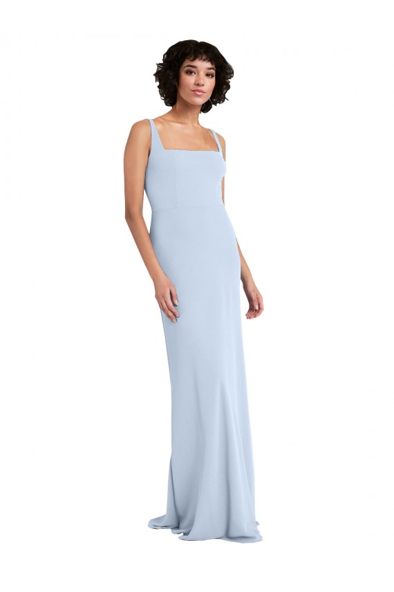Buy Slim Square Neck Fit and Flare Full Length Stretch Crepe Bridesmaid Dress / Prom Dress UK