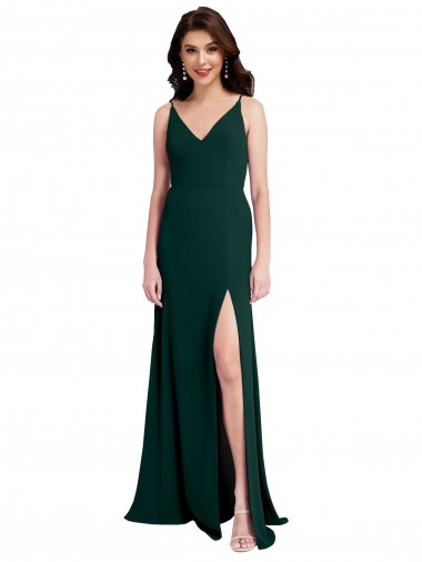 Buy Slim A-Line V-Neck Full Length Formal Crepe Bridesmaid Dress / Prom Dress with Side Slit UK