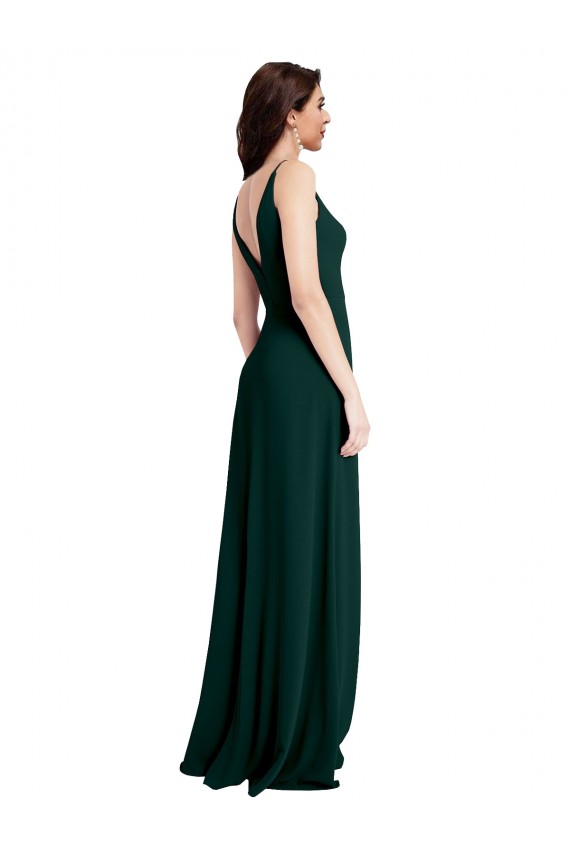 Buy Slim A-Line V-Neck Full Length Formal Crepe Bridesmaid Dress / Prom Dress with Side Slit UK