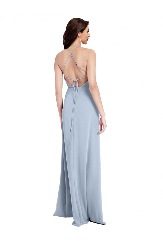 Buy Fit and Flare High Neck Formal Crepe Bridesmaid Dress / Prom Dress with Side Slit UK
