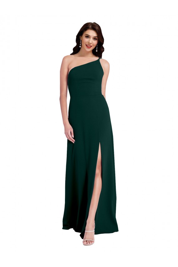 Buy A-Line Slim One Shoulder Formal Crepe Bridesmaid Dress / Prom Dress with Asymmetrical Straps and Side Slit UK