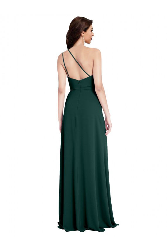 Buy A-Line Slim One Shoulder Formal Crepe Bridesmaid Dress / Prom Dress with Asymmetrical Straps and Side Slit UK