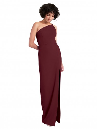 Buy Sleek One Shoulder Long Formal Crepe Bridesmaid Dress / Prom Dress with Daring Slit UK
