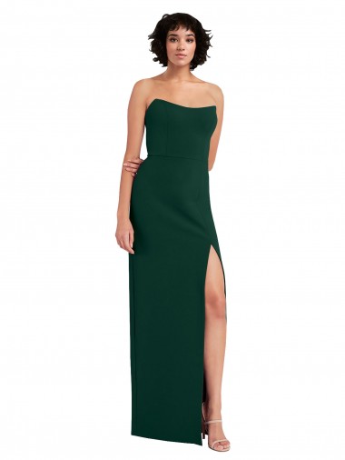 Buy Scooped Strapless Neckline Formal Crepe Bridesmaid Dress / Prom Dress with Side Slit UK