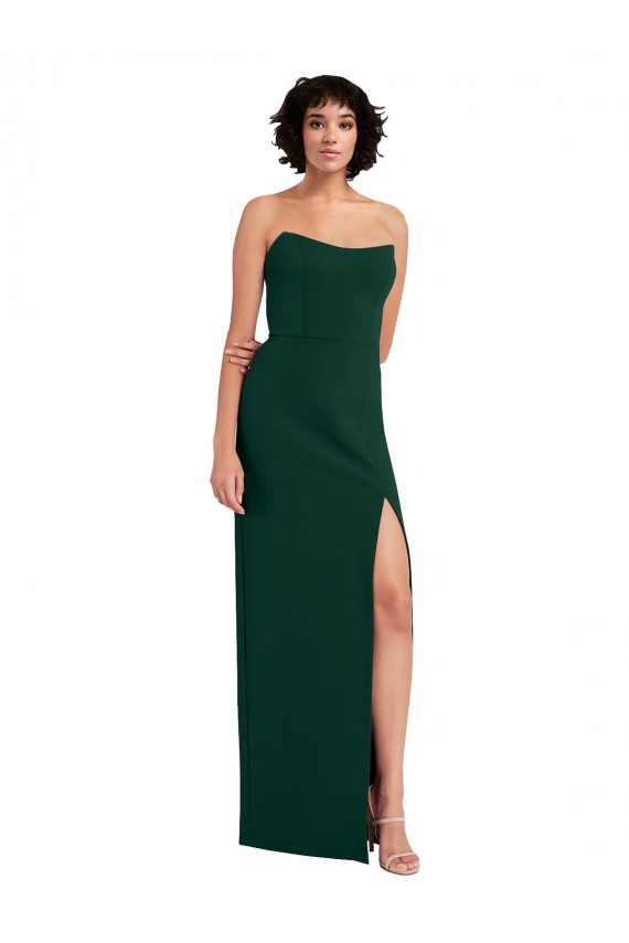 Buy Scooped Strapless Neckline Formal Crepe Bridesmaid Dress / Prom Dress with Side Slit UK