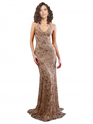 Buy Floral Patterned Backless V-Neckline Sequin Formal Bridesmaid Dress / Prom Dress UK