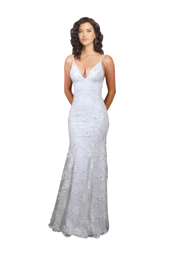 Buy V-Neckline Backless Floral Patterned Sequin Formal Bridesmaid Dress / Prom Dress UK