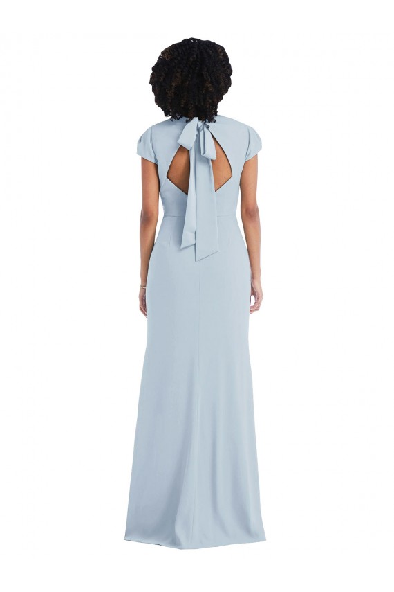 Buy Cap Sleeve Cutout Tie Back Trumpet Bridesmaid Dress UK