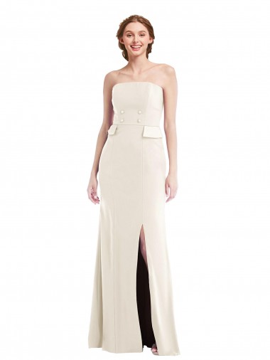 Buy Long Strapless Tuxedo Maxi Bridesmaid Dress / Prom Dress with Front Slit UK