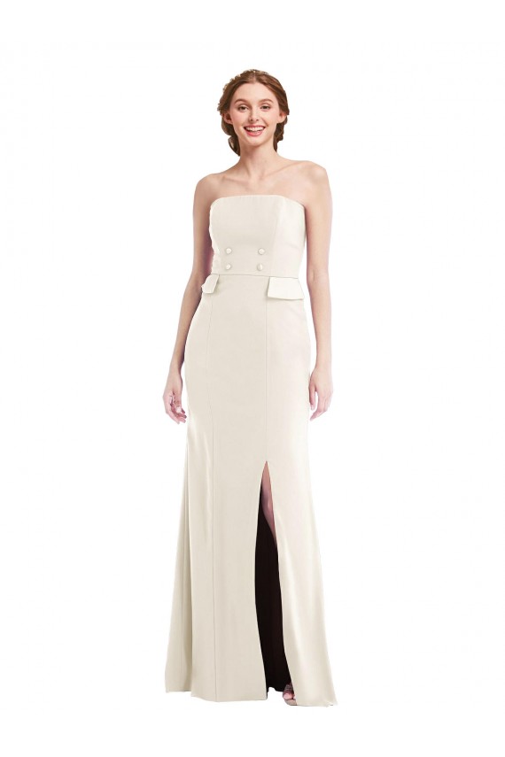 Buy Long Strapless Tuxedo Maxi Bridesmaid Dress / Prom Dress with Front Slit UK