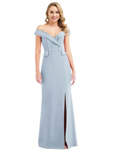 Buy Off the Shoulder Tuxedo Maxi Bridesmaid Dress / Prom Dress with Front Slit UK