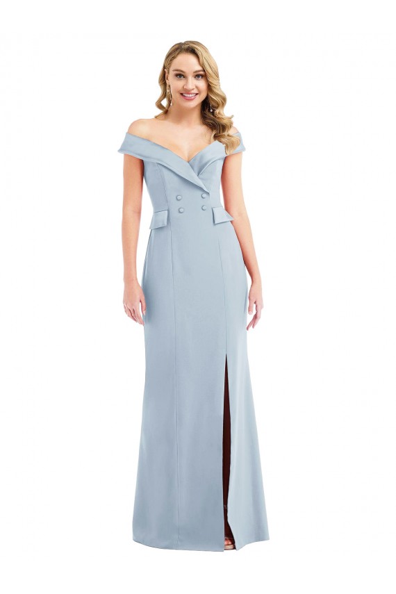 Buy Off the Shoulder Tuxedo Maxi Bridesmaid Dress / Prom Dress with Front Slit UK