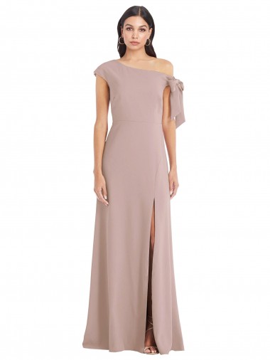 Buy Off the Shoulder Tie Detail Maxi Formal Crepe Bridesmaid Dress / Prom Dress with Front Slit UK