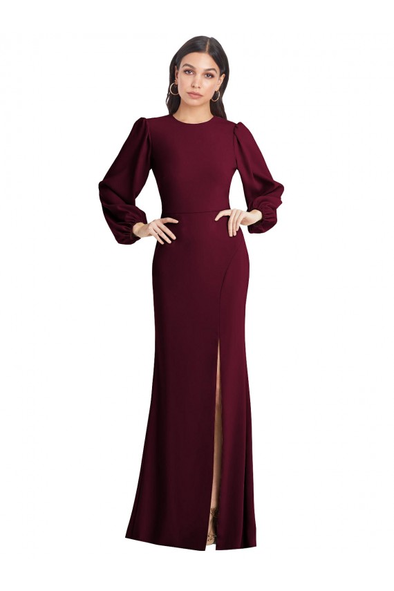 Buy Puff Sleeves Long Maxi Briddesmaid Dress with Cutout Tie Back UK