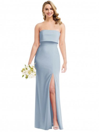 Buy Strapless Overlay Bodice Crepe Maxi Bridesmaid Dress / Prom Dress with Front Slit UK