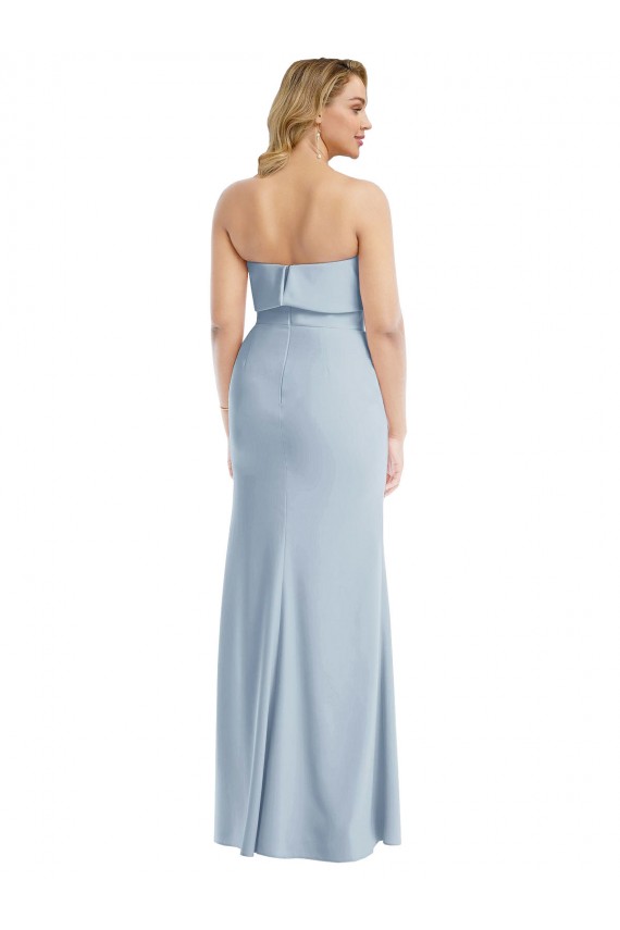 Buy Strapless Overlay Bodice Crepe Maxi Bridesmaid Dress / Prom Dress with Front Slit UK