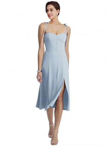 Buy Midi Cocktail Length Bustier Crepe Bridesmaid Dress / Prom Dress with Back Bow Straps UK