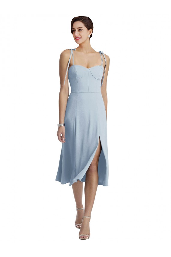 Buy Midi Cocktail Length Bustier Crepe Bridesmaid Dress / Prom Dress with Back Bow Straps UK