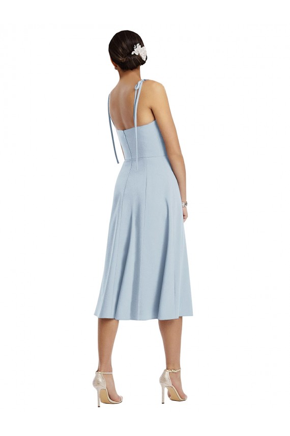 Buy Midi Cocktail Length Bustier Crepe Bridesmaid Dress / Prom Dress with Back Bow Straps UK