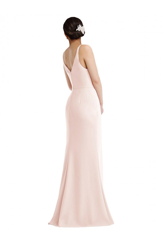 Buy Skinny Strap Deep V-Neck Trumpet Formal Crepe Bridesmaid Dress / Prom Dress with Front Slit UK