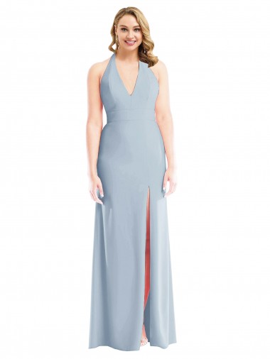 Buy Plunge Neck Halter Backless Trumpet Bridesmaid Dress / Prom Dress with Front Slit UK