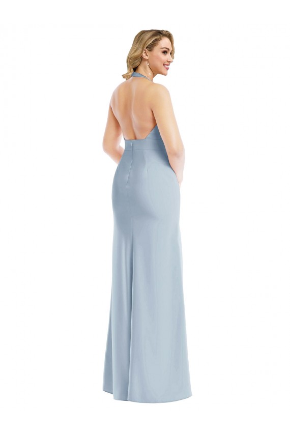 Buy Plunge Neck Halter Backless Trumpet Bridesmaid Dress / Prom Dress with Front Slit UK