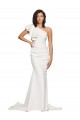 Buy Ruched Long Sweep Train Crepe Bridesmaid Dress / Prom Dress with Shoulder Ruffles UK