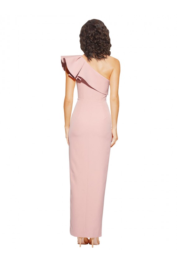 Buy Full Length One Shoulder Formal Crepe Bridesmaid Dress / Prom Dress with Side Leg Split UK