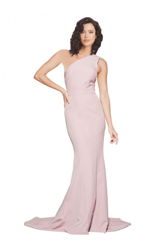 Buy Long Sweep Train One Shoulder Crepe Bridesmaid Dress / Prom Dress with Side Leg Split UK