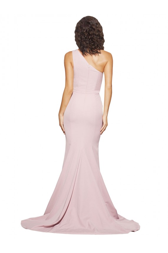Buy Long Sweep Train One Shoulder Crepe Bridesmaid Dress / Prom Dress with Side Leg Split UK