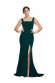 Buy Fitted Square Neck Long Crepe Bridesmaid Dress / Prom Dress with Train and Side Split UK